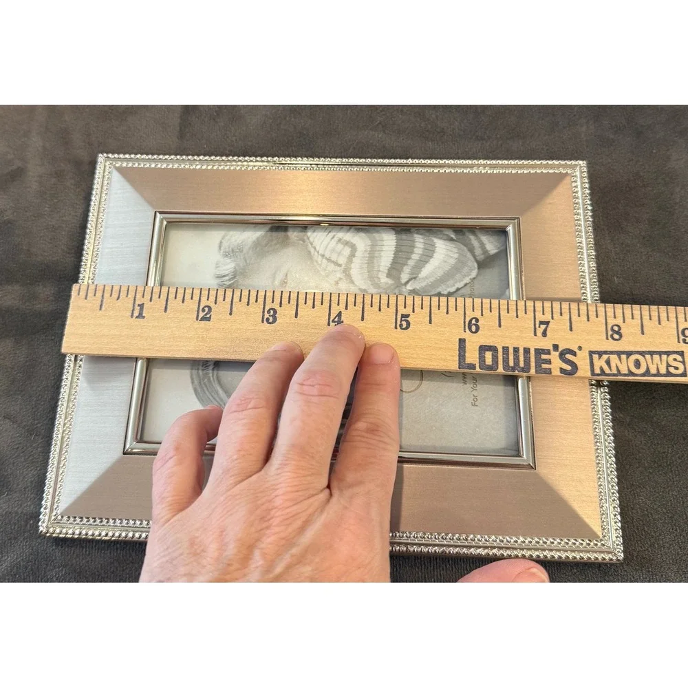 Fetco Home Decor 4x6 Picture Frame Silver Tone Beaded Trim Metallic Ornate